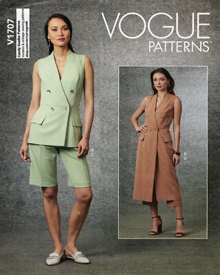 Vogue V1707 Fitted Vest 2 Lengths & Shorts or Cropped Pants  Sz 8-16 UNCUT