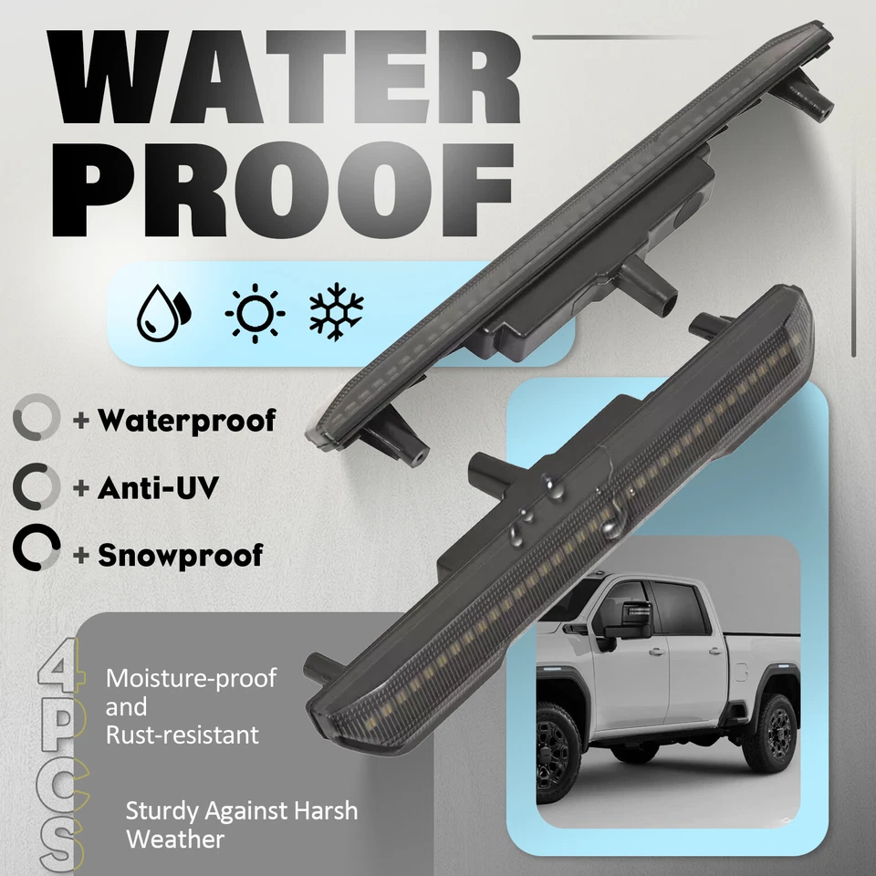 White Front Rear LED Side Marker Lights For GMC Sierra 2500HD 3500HD 2020-2024 Foto 3 de 4