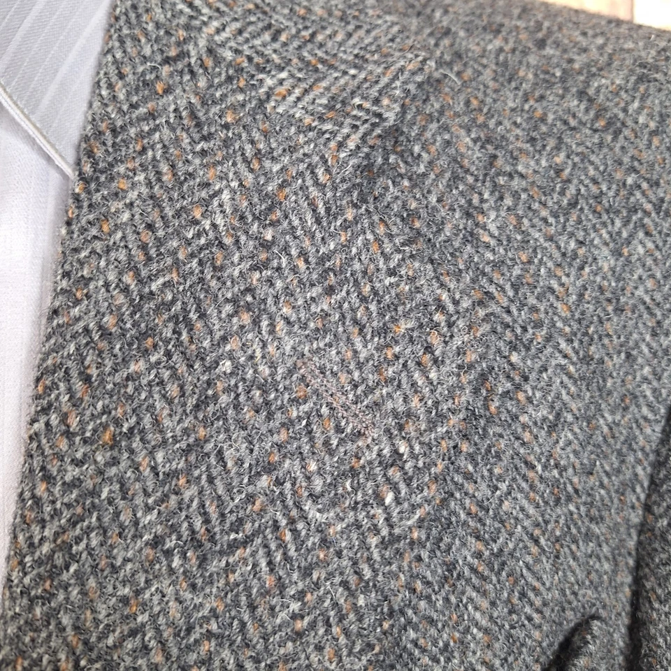 Chaqueta deportiva Stanley Blacker para hombre 40R gris espiga Harris Tweed Foto 4 de 4