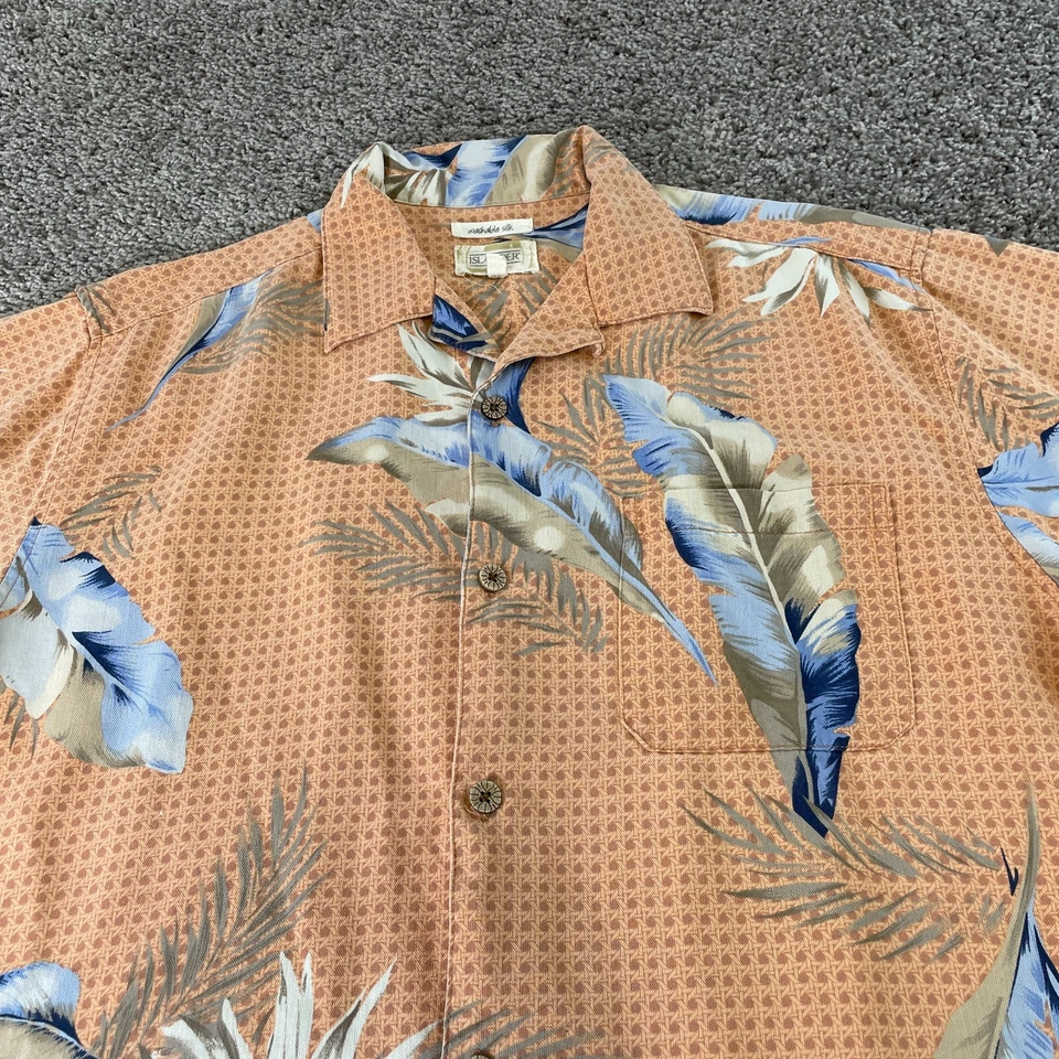 Camisa Hawaiana Island Shores Para Hombre Grande Naranja Manga Corta Abotonada SIlk Foto 2 de 4