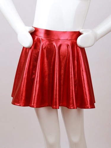 AU Girls Shiny Metallic Long Sleeve Crop Top with Skater Skirt Set Dance Outfits - Picture 56 of 73