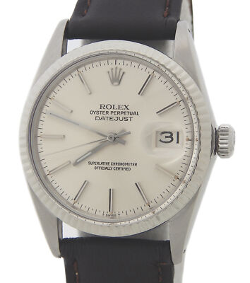 Mens Rolex Datejust 16014 Stainless Steel Watch 18K White Gold Bezel Silver Dial