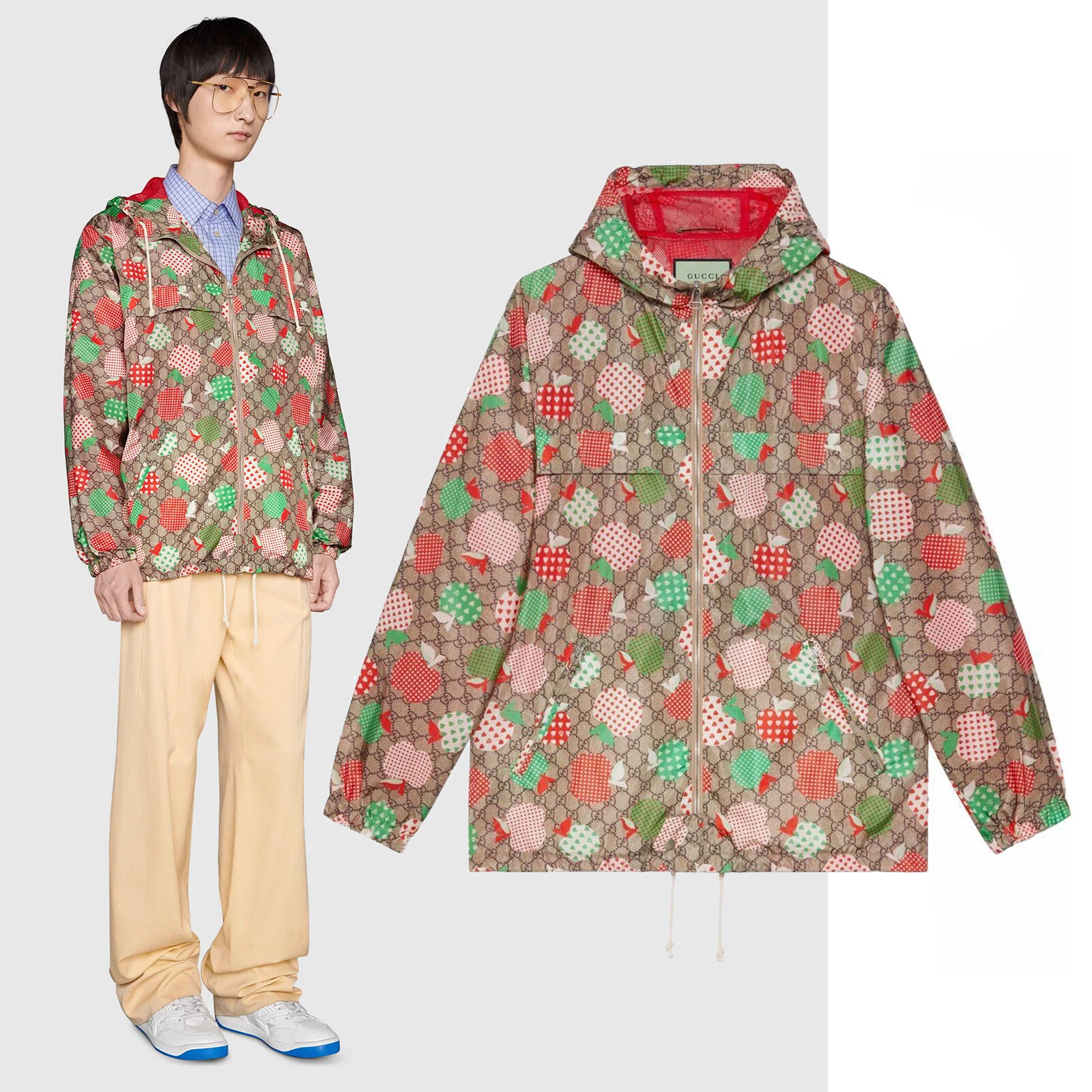 VESTE GUCCI HOMME GG SUPREME APPLE HEARTS LES POMMES IMPRIMÉ CAPUCHE 1 taille 44