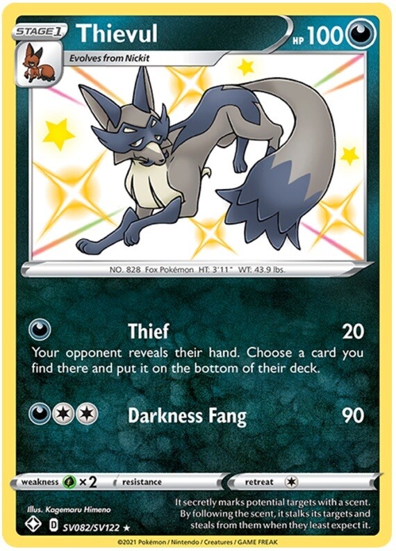 Thievul SV082/SV122 Shiny Holo Rare NM, English Pokemon Shining Fates eBay