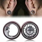 Pair of Wood Sun & Moon Hollow Ear Gauges Flesh Tunnel Ear Plugs Expander 8-20MM