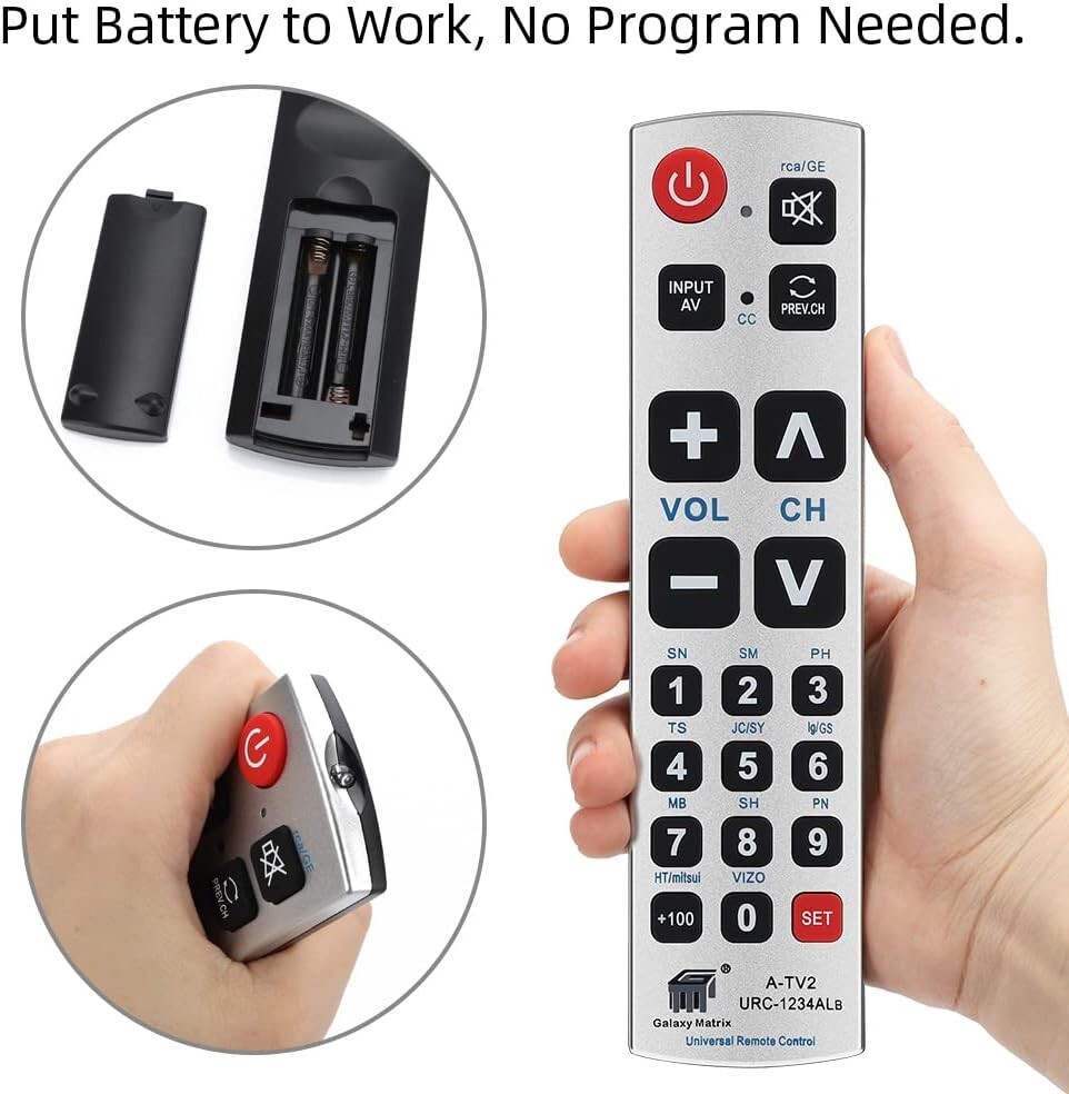 Universal TV Remote Control. Simple Easy Controller Seniors Elderly Big
