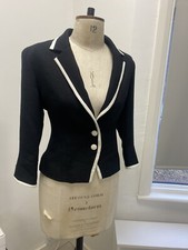 Vintage Simon Ellis Blazer Size 12 Black White Fitted 3/4 Vent Sleeve Button Up