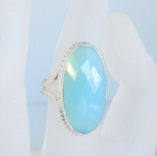 NATURAL LARGE BLUE CHALCEDONY sz 5 1/4" RING 925 STERLING SILVER JoysJewels