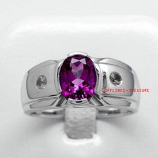 Natural Amethyst  CZ Gemstones with 925 sterling silver Ring For Men's 510