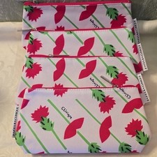 4 Clinique X Donald Pink  Green Floral Zip Cosmetic Bags Pouches Set New