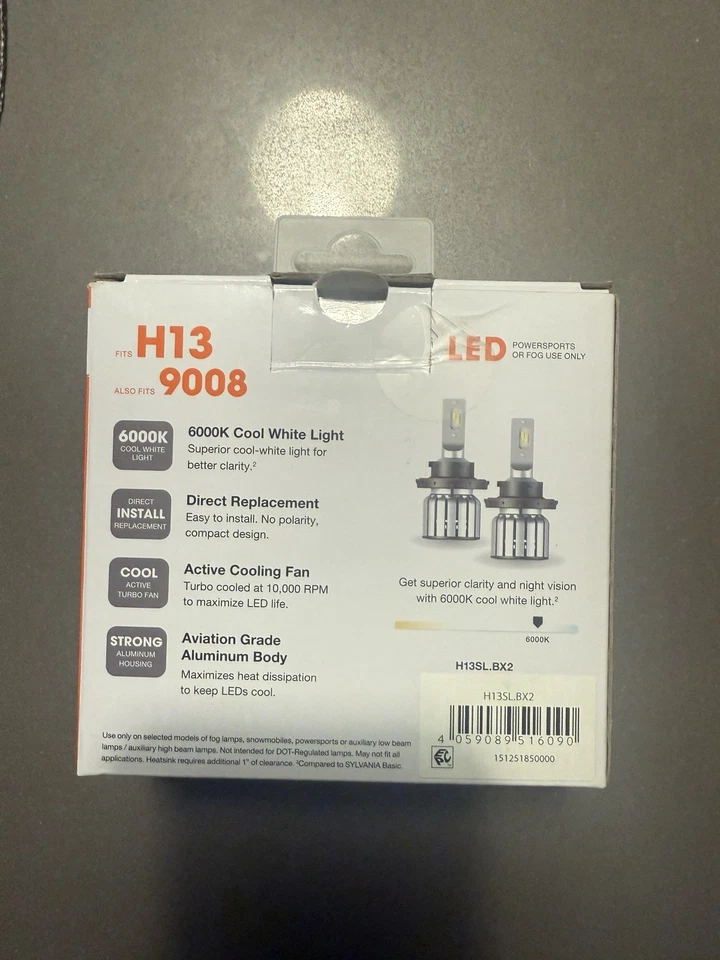Sylvania LED PowerSports H13 9008 Headlight Bulbs 6000K 12VDC - Image 3 of 4