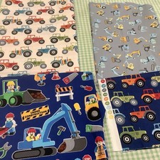 Tractors Diggers Construction Themed Fabric Remnants X 4 Pieces, Kids Projects