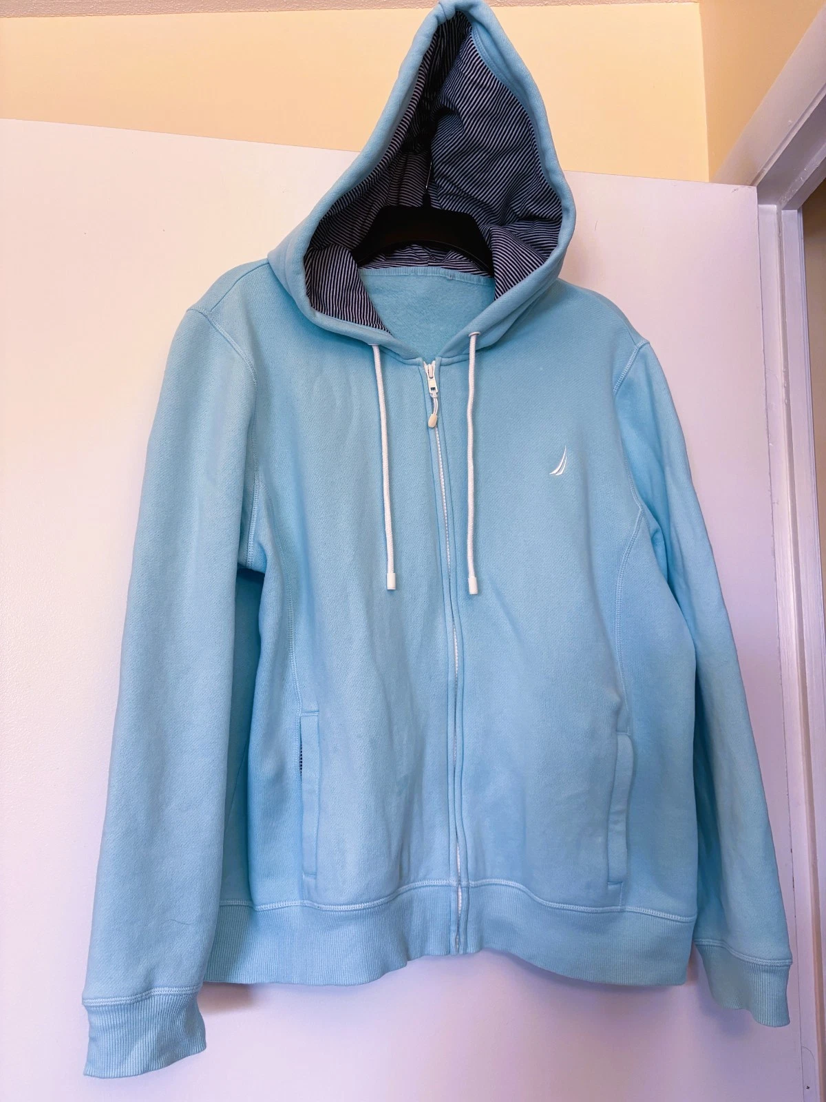 Nautica Men’s Full Zip Fleece Hoodie Blue Drawstring Sweatshirt Size M - product detail image 3
