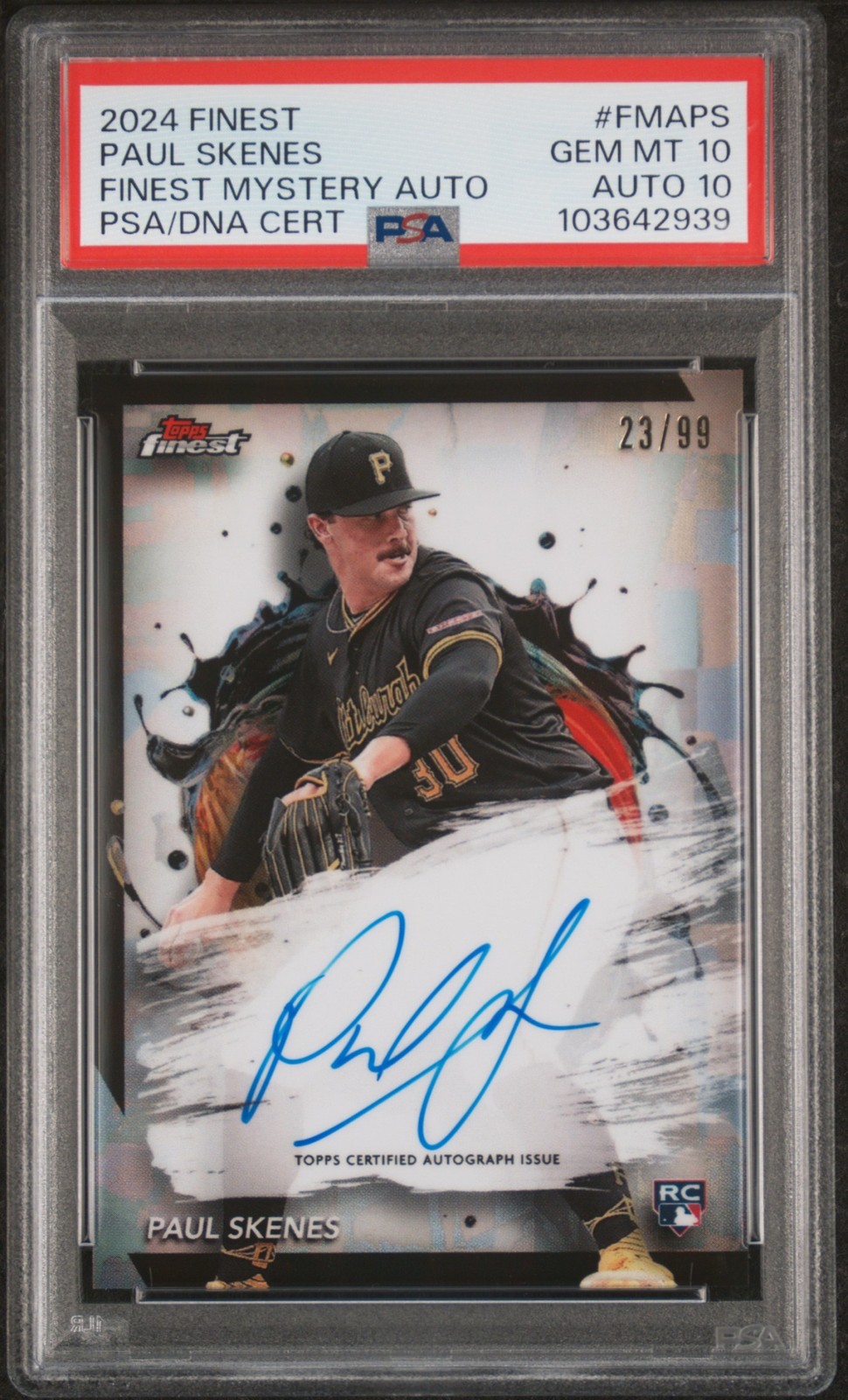 PAUL SKENES PSA 10 2024 TOPPS FINEST ROOKIE MYSTERY REFRACTOR AUTO RC 23/99