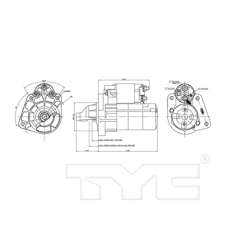 TYC 1-17949 Starter Motor For Select 06-10 Chrysler Dodge Jeep Volkswagen Models - Image 3 of 4