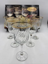 Royale 6 Water Goblets Hand decorated 24 Karat Gold Vintage With Box 3117