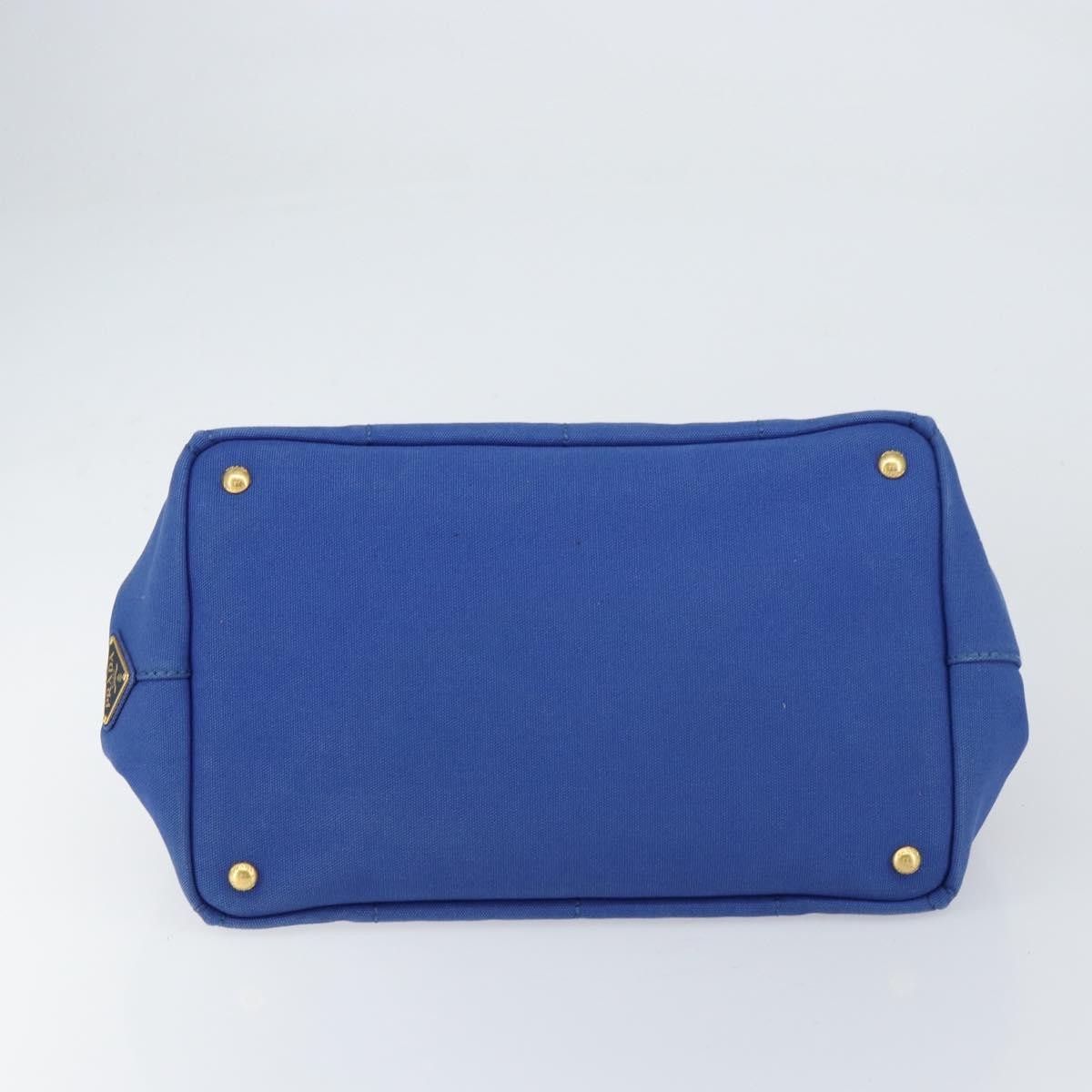PRADA Canapa MM Hand Bag Canvas Blue Gold Auth 158821 thumbnail 5