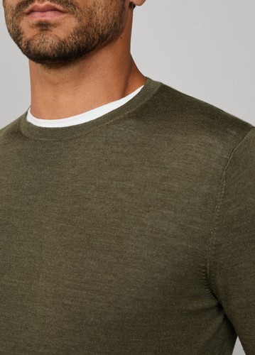 HACKETT Mens Merino Wool blend Crew Neck cargo green Jumper size SMALL New - Picture 5 of 12