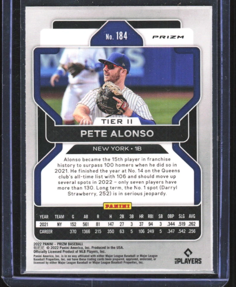 2022 Panini Prizm Blue Prizm Pete Alonso New York Mets #184 - Image 2 of 2