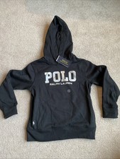 Polo Ralph Lauren Hoodie Sweatshirt Black/Silver YOUTH Small Sz 8 NEW 