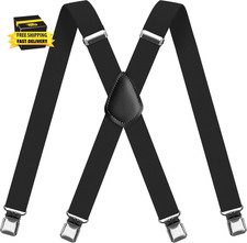 Mens Suspenders 1.4 Inch Wide X-Back Braces with 4 Heavy Duty Clips Adjustable E