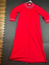 Vintage Vanity Fair Gown Red Zip Fleece House Dress Long Robe women USA
