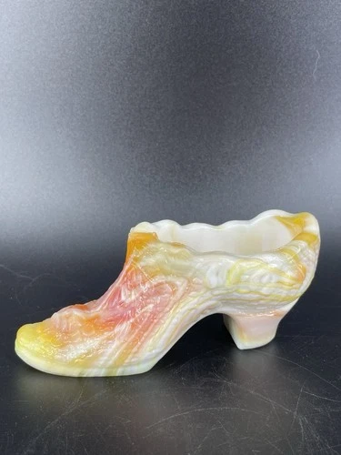 Fenton Orange Yellow Slag Glass Shoe Slipper Figurine Cadmium Glow