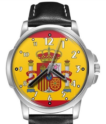 Armbanduhr Spanien Flagge Sammlerstück Lederband großes Zifferblatt Geschenk