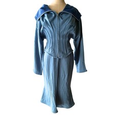 Thierry Mugler Vivid Blue 90s Vintage Jacket Skirt 2-Piece Set M Size Auth JP