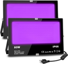 80W Blacklight Flood Lights UV LED Outdoor IP66 Glow Party Decor 2 Pack 