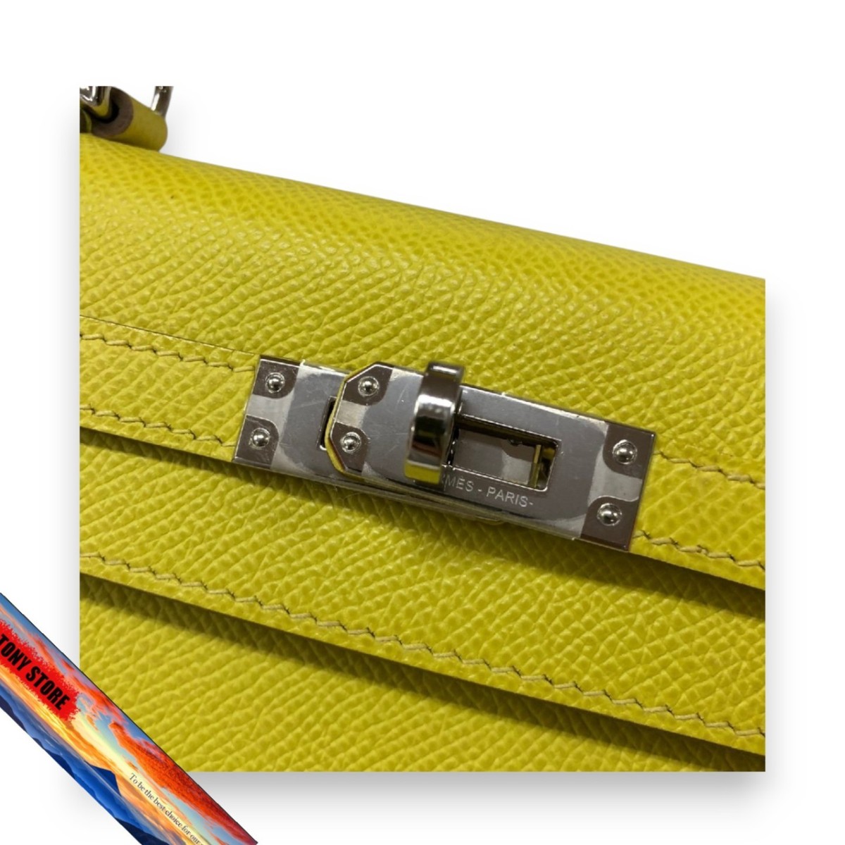 Hermes Kelly 25 Bag UStamped Lime Silver Hardware Handbag View 6