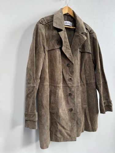 Ulla Popken Women’s Suede Light Brown Short Trench Coat Size 24 - Picture 3 of 10