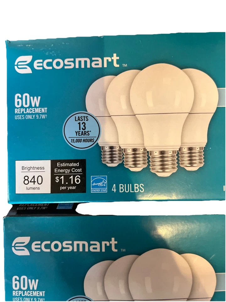 EcoSmart LED Light Bulbs 60W A19 Dimmable Daylight 5000K Damp Rated Ct 8 - Image 2 of 2
