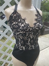 New With Tags Parisian Works Bodysuit Black Lace Sz 10