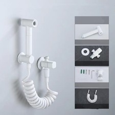 Brass Handheld Bidet Sprayer Set White Angle Valve Wall Holder Set W/3m PU Hose