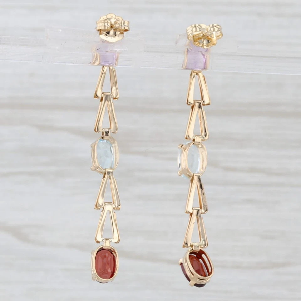 3ctw 3-Stone Journey Dangle Earrings 14k Gold Topaz Amethyst Garnet - Image 2 of 4