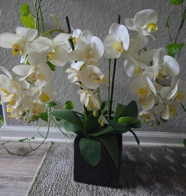 Artificial Potted Orchid Faux Phalaenopsis Silk Flowers Realistic Arrangement