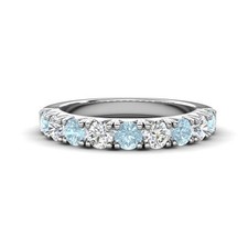 Aquamarine Brilliant-Cut Round 3.00mm Half Eternity Ring With Rhodium Plated