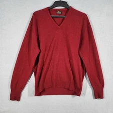 Puritan Sweater Mens Large Red 100% Pure Cashmere V-Neck Made in Scotland