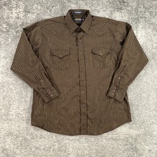 VTG Panhandle Slim Shirt Mens 17.5 36 Brown Gold Western Pearl Snap Long Sleeve