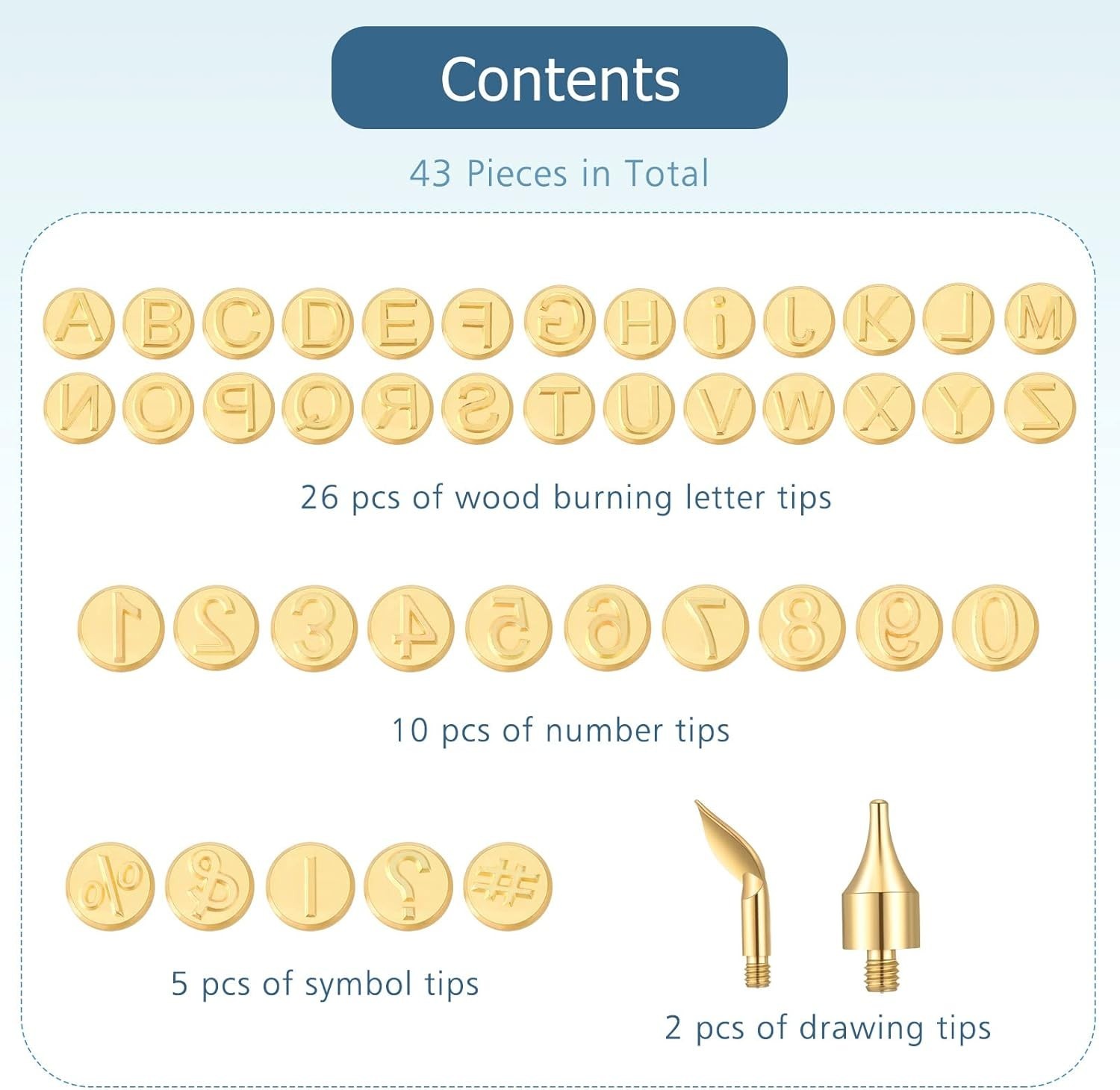 Lothee 43 Pcs Wood Burning Tips Kit, Wood Burning Letters Numbers Alphabet Stamp