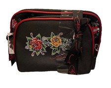 NEW ED HARDY 2 pc SET SMALL  LARGE MAKE-UP COSMETIC TRAVEL BAGS BLACK