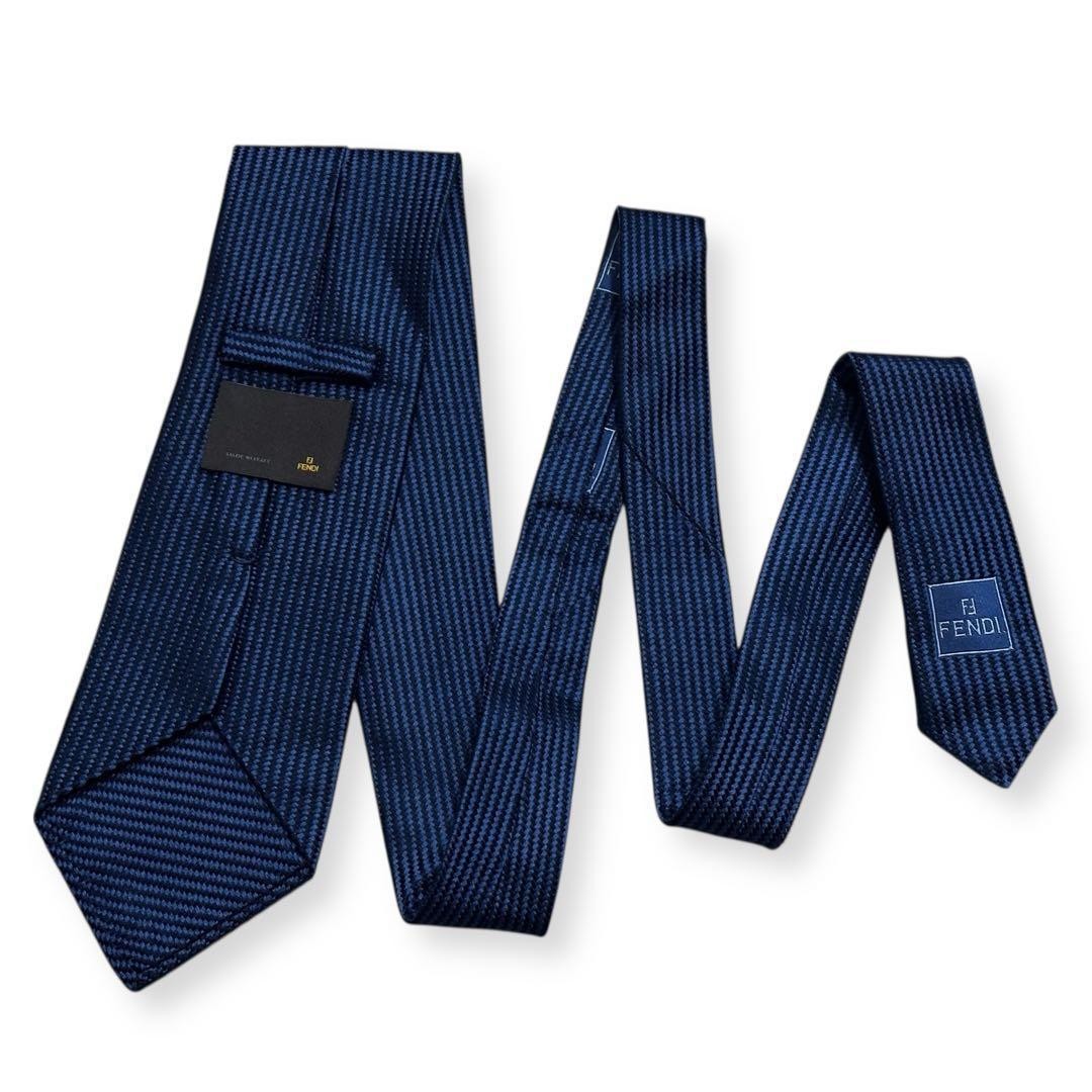 FENDI Silk Navy Jacquard Tie - Used Slight Wear 94cm Width thumbnail 10