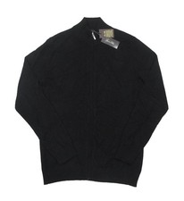Tasso Elba Men's Deep Black Solid Mock-Neck Full Zip Sweater