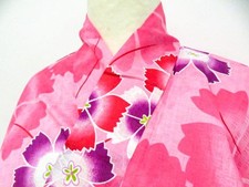 JAPANESE KIMONO YUKATA PINK 162.5cm 5 ft 4 in COTTON EE8174