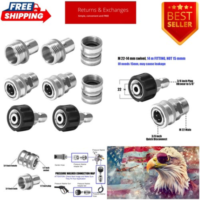 #ad M22 to 3 8 Inch Quick Connect Stainless Steel Adapter Set 8 Durable Pieces $45.87