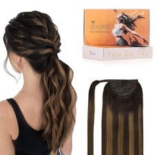 DOORES Clip in Ponytail Extension Balayage Dark Brown to Chestnut Brown 16 Inch