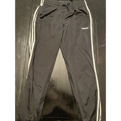 Adidas Black Track Pants Athletic Side Stripe Drawstring Waist Mens M
