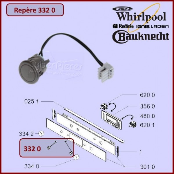 Touche châssis Minerva Whirlpool 480121101591 résout bouton de four bloqué