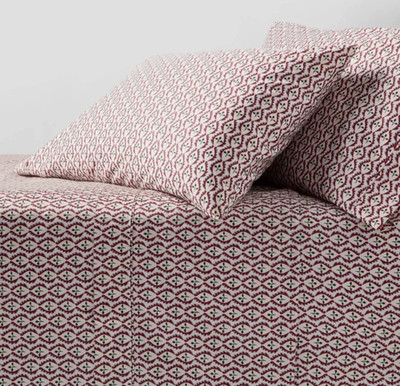 Full Sz 400 Thread Count Holiday Performance Sheet Set Woodblock Leaf Threshold